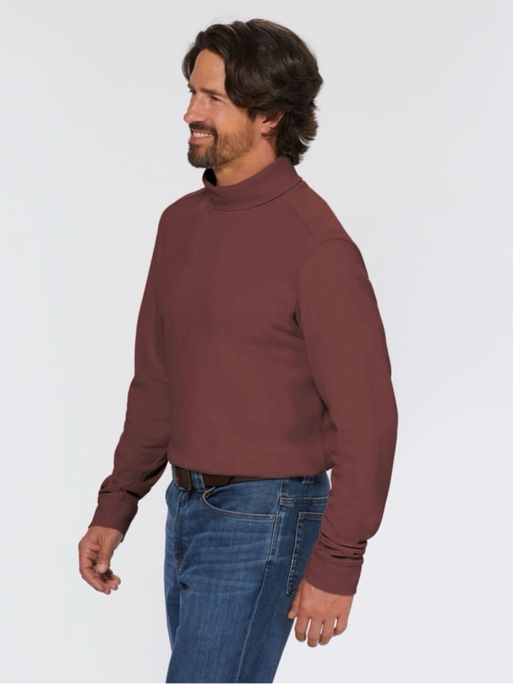 Duluth Trading Co. Men's Rugby Knit Turtleneck Shirt Burgundy Maroon Large